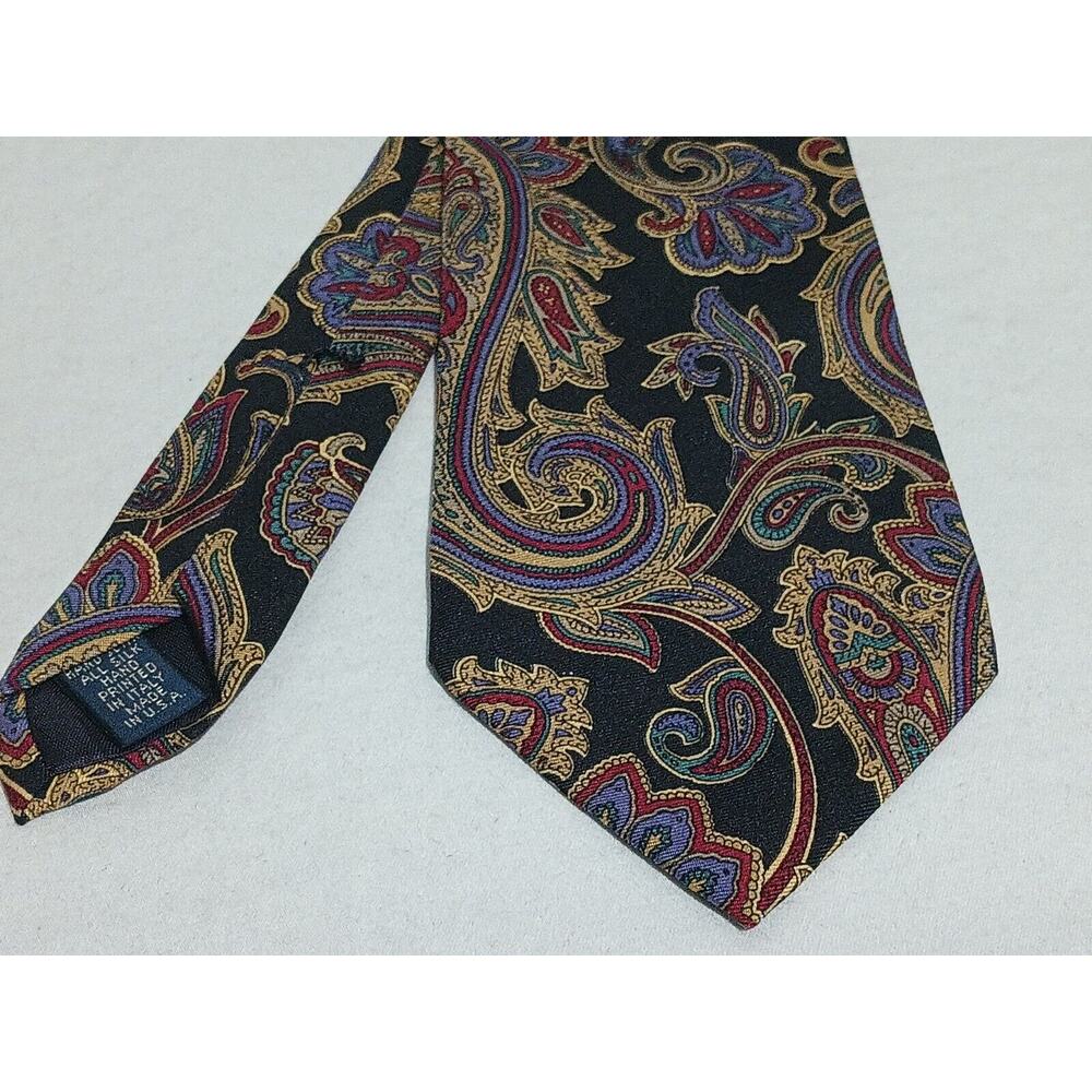 Kenneth Gordon New Orleans 100% Silk Hand Printed In Italy Black Gold Paisley...